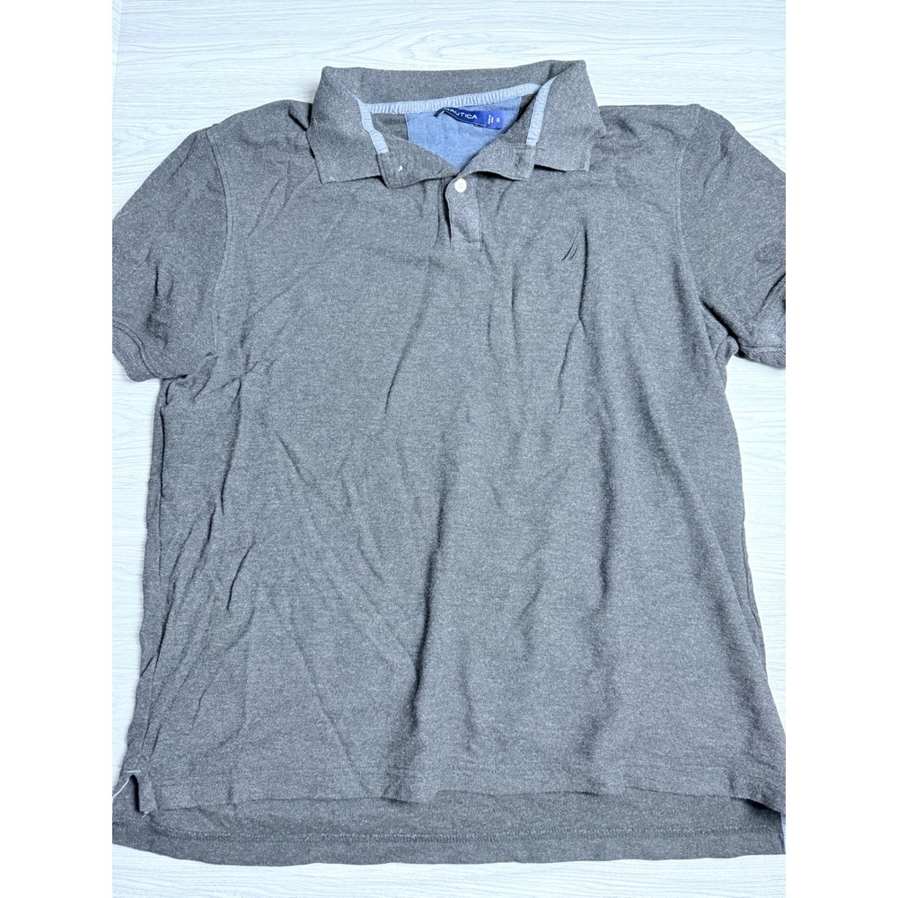 Nautica Mens XL Gray Short Sleeve Piqué Polo Shirt Cotton Blend Classic Fit